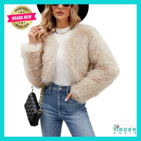 Cropped Faux Fur Jacket Chic Y2K Winter Cardigan Open Front Fleece - Picture 2 of 8